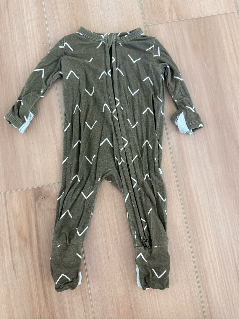 Baby Boy NB Harp Angel Olive Green One-Piece Pajama Romper